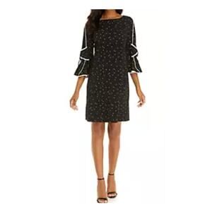 Gabby Skye Dress Womens 6 Black White Polka Dot Bell Sleeve Stretch Party